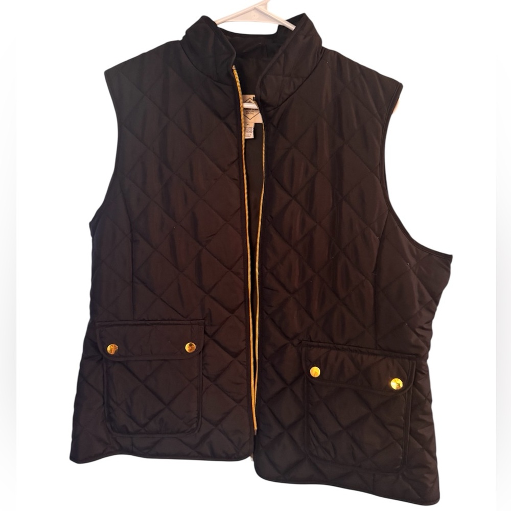 St. John's Bay Black Quilted Vest with Gold Buttons